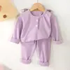 Pijama de Manga Longa para Casa Outono e Inverno Masculino e Infantil Bebê Fleece Coral Top e Calça de Outono Conjunto de Roupa Íntima Quente para Crianças Pequenas Atacado