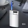 Nuevo Encendedor Recto de Llama Azul Porta-Cigarrillos Puros Botón de Palanca Creativo Encendedor Electrónico a Prueba de Viento de Metal