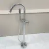 Grifo de Bañera de Pie Color Bronce Gunmetal Columna Cubo de Madera Lateral para Tanque Lavabo Montaje en Pared Cabezal de Ducha Independiente Frío y Caliente
