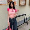 Camiseta Retro Americana de Manga Raglán para Mujer Verano Estilo Coreano Algodón Puro Color de Contraste Manga Corta Corte Ajustado Top Corto Chica Popular