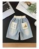 Shorts Jeans Infantil 2025 Novo Verão Shorts Estilosos de Comprimento Médio com Desenhos Animados Coreanos e Grafite para Crianças Pequenas
