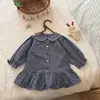 Nuevo Conjunto de Dos Piezas Falso a Cuadros Estilo Academia para Niñas Otoño Vestido Cárdigan con Cuello de Muñeca Conjunto de Dos Piezas Elegante