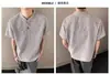 Camisa de Manga Corta Estilo Americano para Hombre, Casual y Cómoda para el Trayecto, Top de Punto con Cuello Henry Retro, Manga Corta Estilo Nuevo Harajuku