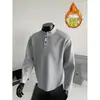 Gola henley 350g algodão chinês de peso pesado pelúcia espessa quente tamanho grande camiseta masculina T versátil casual
