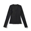 Ropa de Mujer al por Mayor Transfronteriza Estilo Europeo y Americano 2025 Otoño e Invierno Nuevo Camiseta de Manga Larga con Cuello en V Top Ajustado Camisa Básica