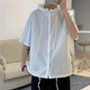 Camisa com Capuz de Manga Curta Design Masculino Senso de Estilo Nicho Top Solto Chic Estilo Harajuku Jaqueta Camisa Estilo Hong Kong Verão Fina