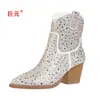 Juyuan 2026 Outono/Inverno Novas Botas Femininas de Tamanho Grande com Strass para Comércio Exterior, WISH Amazon Botas Femininas de Couro Estilo Europeu e Americano