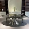 Mesa de Comedor de Acero Inoxidable Minimalista Italiana Ovalada de Mármol Piedra de Lujo Hogar Sensación de Gama Alta Forma de Gota de Agua Piedra de Lujo Mesa de Comedor Platillo Volador