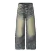 Jeans retro americanos lavados de múltiples botones para hombres y mujeres jóvenes, nuevo estilo de otoño, pantalones rectos holgados y versátiles de longitud completa