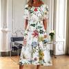 Amazon Transfronterizo 2022 Moda de Verano Vestido Largo de Vuelo Grande Cuello Redondo Pulóver Estampado Media Manga Vestido Holgado para Mujer