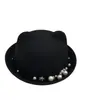 Sombrero de Orejas de Gato con Perlas Unisex para Padre e Hijo Estilo Británico Otoño e Invierno Copa Redonda Dulce y Lindo Sombrero de Navidad Año Nuevo Graduación