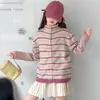 Nuevo Suéter de Punto para Niñas Otoño Colorido con Raya de Botones y Cuello Semi-Alto, Cárdigan Casual Estilo Coreano, Suéter Abrigo Cómodo para Niñas