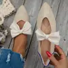 2025 Nova Primavera e Outono Bico Fino Decoração de Laço Diário Tecido Fly Tamanho Grande Sapatos Baixos Gorro Sapatos Baixos Tecidos