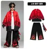 Ropa de Moda Infantil Hip-hop Negro y Rojo Llamas Ropa de Presentación para Niños Traje de Primavera y Otoño Hip Hop Niñas Ropa de Presentación Genial