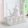 Conjunto de xícaras de água de cerâmica estilo europeu, louça de alta qualidade para sala de estar, bule de chá de luxo leve para família, conjunto de chá, xícara de chá, conjunto de xícaras para casa