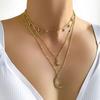 Joias Europeias e Americanas Transfronteiriças Moda Diamante Estrela de Cinco Pontas Pingente de Crescente Colar de Uso Empilhado Multicamadas Colar Distintivo Corrente Clavicular