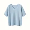 Top de punto de cachemir de manga corta para mujer, camiseta interior de lana con cuello en V, nuevo estilo versátil de principios de otoño europeo y americano