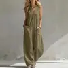 Ropa de mujer transfronteriza de Amazon nuevo mono de verano, mono casual de color liso holgado de pierna ancha con cuello en V