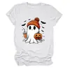 Loja independente Amazon Wish chapéu de inverno feminino fofo e divertido camiseta gola redonda manga curta fantasma milk tea abóbora morcego