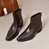 Botas Cuadradas Estilo Retro Francés para Mujer Botines Negros de Piel Suave con Tacón Alto de Aguja Botas de Moda con Temperamento Botas de Tacón Alto Tendencia