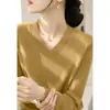Suéter pullover de punto liso para mujer, cuello en V, holgado, procesamiento OEM, camisa base de punto para otoño e invierno para mujer