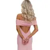 Vestido Básico Ajustado de Malla Elegante de Verano Estilo Americano Ins con un Hombro, Dobladillo Fruncido y Abertura Adelgazante Espalda Descubierta