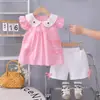 Conjunto de Roupa de Verão para Meninas 2026 Novo Conjunto Elegante de Duas Peças com Manga Curta para Bebês e Crianças Pequenas