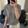 Top de punto con lentejuelas de manga corta estilo Chanel para mujer, Nuevo modelo de verano 2026, Estilo coreano de alta gama, Camiseta suave, Top fino