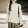 Suéter de punto fino sin costuras de lana y lana de yak de cuello medio alto para mujer, perfecto como capa base cálida para otoño e invierno