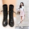 Botas Nuevas de Primavera y Otoño Estilo Martin con Tacón Alto Hasta la Mitad de la Pantorrilla Punta Redonda Tacón Grueso Con Cordones Botas para Mujer Talla Grande 41 42 43