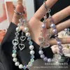 Colgante de Corazón de Diamante Cadena para Teléfono Móvil Joyería de Cristal Perla Pedrería Cadena de Teléfono Móvil de Gama Alta Cuerda Corta para Muñeca para Mujeres