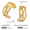 Brincos de aço inoxidável transfronteiriços, únicos e estilosos, linhas geométricas versáteis, em formato C com diamantes incrustados, banhados a ouro 18K, brincos à prova d'água e que não perdem a cor