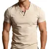 Camiseta de Manga Corta para Hombre de Estilo Chino de Verano, Cuello en V, Algodón y Lino, para Hombres Jóvenes, Delgada, Ajustada, Color Sólido, Pulóver de Dos Botones para Hombre