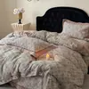 Conjunto de três peças de capa de cama de algodão e linho com padrão espinha de peixe Maillard vintage para outono e inverno, lençol e capa de edredom macios, respiráveis e espessados