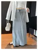 Falda larga recta de cintura baja casual para mujer, primavera/verano, petite, elástica, cintura ajustable, falda perezosa 77023