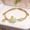 Pulsera de Conejo de Jade Hetian de Imitación para Mujer Verano Lujo Ligero Marca Nicho Tejida Pulsera de Conejo de Jade Cordón Pulsera Roja de Red