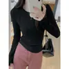 Atacado Transfronteiriço Outono e Inverno Veludo Alemão Estilo Coreano Ombro Direito Slim Elegante Camiseta de Manga Longa Feminina Espinha de Peixe Camisa Base Interna Quente