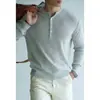 Elegante Camiseta de Punto Henley de Manga Larga Transpirable Mezcla de Lino Estilo Old Money para Hombre Nueva Camiseta Otoño/Invierno 2026