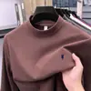 Camiseta de Manga Larga para Hombre con Bordado de Poni de Gama Alta para Exportación Transfronteriza, Cuello Semiam turtleneck, Camiseta Base de Terciopelo Alemán, Ropa Interior para Hombre