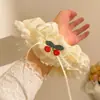 Scrunchie de Renda Bege Doce com Laço, Elástico de Cabelo Feminino para Rabo de Cavalo, Acessório de Cabelo Elástico Atacado