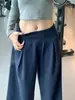 Pantalones deportivos estilo americano con cintura acanalada para mujer, nuevos para primavera y otoño, adelgazantes, de cintura alta, pierna recta holgada, para mujeres petite, versión estrecha de pantalones de pierna ancha