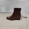 Estilo para baixinhas que aumenta a altura~Total 8cm Fivela Quadrada Strass Meia Elástica Botas Femininas Salto Baixo Salto Bloco Preto Bico Quadrado Botas de Cano Curto