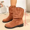 Botas de Tacón Grueso Talla Grande de Comercio Exterior para Mujer 2026 Otoño/Invierno Corte en V Botines Vaqueros Occidentales para Mujer Europeo Americano