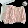 Pijama Nuevo Estilo Nube de Algodón para Primavera y Otoño para Niñas, Sencillo y Elegante, Delgado, Lindo, con Adorno de Encaje, Manga Larga y Pantalón Largo, Ropa para el Hogar