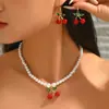 Colar de Franja com Pérolas e Incrustação de Diamante para Comércio Exterior Conjunto de Joias de Noiva Brincos e Pingente Conjunto de Duas Peças Pérolas de Imitação Personalizadas