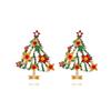 Pendientes de árbol de Navidad con gota de aceite de diamante de aleación nueva transfronteriza europea y americana, pendientes de estrella navideña de esmalte colorido para mujer