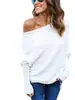 AliExpress ebay Wish suéter sexy de outono e inverno com ombros à mostra e mangas morcego para mulheres em estoque