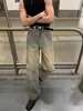 Jeans Rectos Desgastados Estilo Retro Americano Desierto Teñido Sucio Salpicaduras de Tinta Pantalones Versátiles Holgados para Hombre Pantalones de Pierna Ancha para Hombre