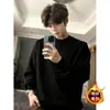 Sudadera Cleanfit para hombre de forro polar gris jaspeado, camiseta de manga larga de peso pesado estilo americano para otoño e invierno, corte regular en los hombros, ideal como capa interior