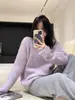 Elegante Suéter Morado de Piel Sintética de Visón Nuevo Otoño/Invierno 2025 para Mujer, Jersey Holgado de Punto de Visón Base para Abrigos